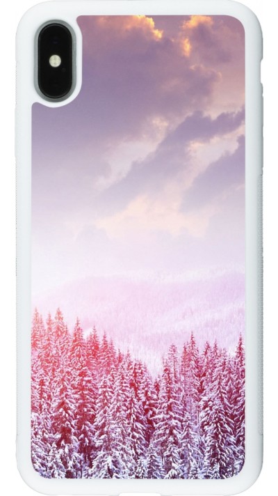 Coque iPhone Xs Max - Silicone rigide blanc Winter 22 Pink Forest