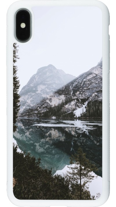 Coque iPhone Xs Max - Silicone rigide blanc Winter 22 snowy mountain and lake