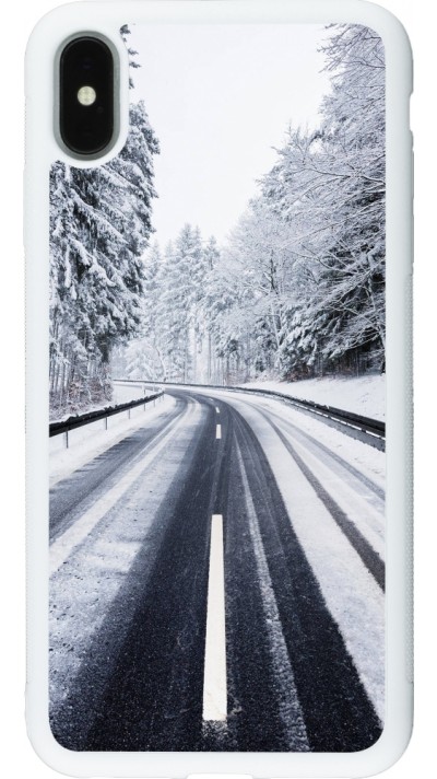 Coque iPhone Xs Max - Silicone rigide blanc Winter 22 Snowy Road
