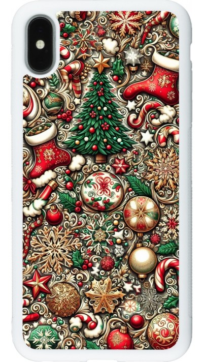 Coque iPhone Xs Max - Silicone rigide blanc Noël 2023 micro pattern