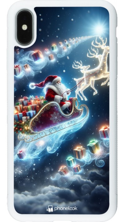 Coque iPhone Xs Max - Silicone rigide blanc Noël 2023 Père Noël enchanté