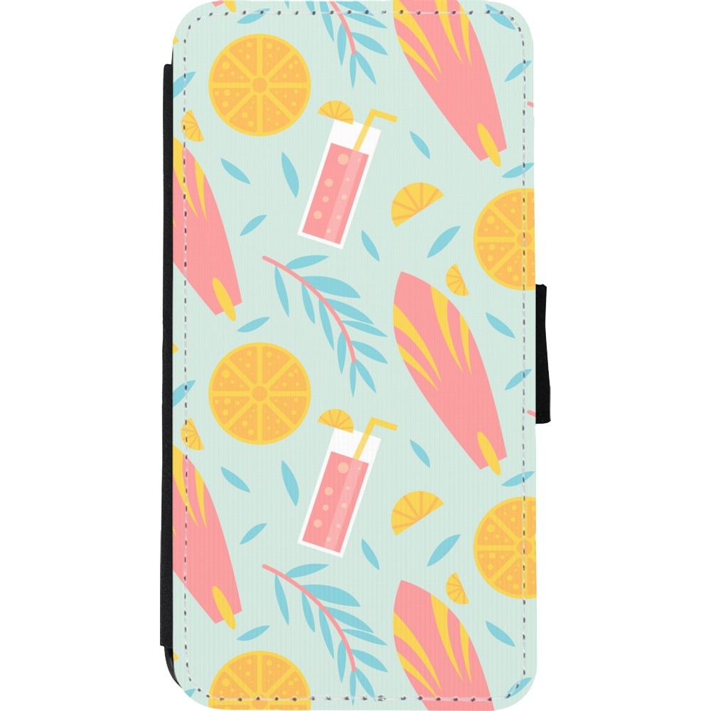 Coque iPhone Xs Max - Wallet noir Summer 2025 Pattern citron