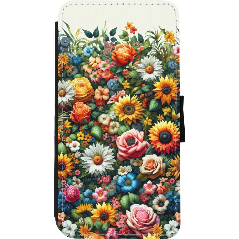 iPhone Xs Max Case Hülle - Wallet schwarz Sommer Blumenmuster