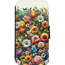 iPhone Xs Max Case Hülle - Wallet schwarz Sommer Blumenmuster