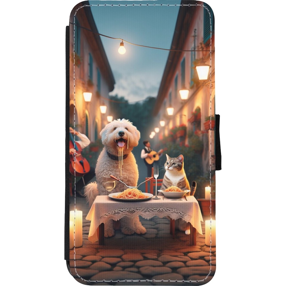 iPhone Xs Max Case Hülle - Wallet schwarz Valentin 2024 Hund & Katze Kerzenlicht