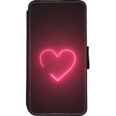 Coque iPhone Xs Max - Wallet noir Valentine 2023 single neon heart