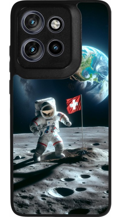 Coque Motorola Moto S50 - Silicone rigide noir Astro Suisse sur lune