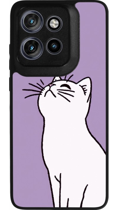 Coque Motorola Moto S50 - Silicone rigide noir Chat sur fond violet
