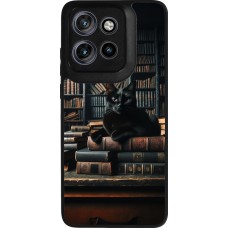 Coque Motorola Moto S50 - Silicone rigide noir Chat livres sombres