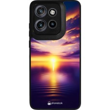 Coque Motorola Moto S50 - Silicone rigide noir Coucher soleil jaune violet