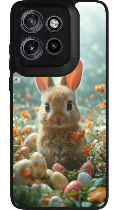 Motorola Moto S50 Case Hülle - Silikon schwarz Easter 2026 Rabbit in the garden