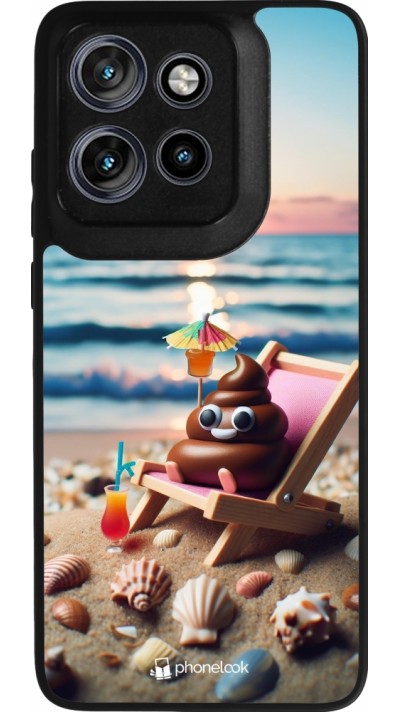Motorola Moto S50 Case Hülle - Silikon schwarz Kackhaufen Emoji auf Liegestuhl