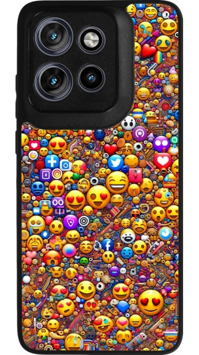 Motorola Moto S50 Case Hülle - Silikon schwarz Emoji gemischt