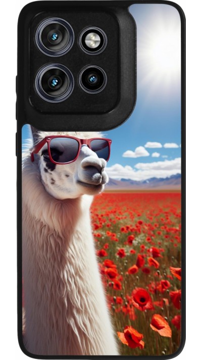 Motorola Moto S50 Case Hülle - Silikon schwarz Lama Chic in Mohnblume