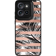 Coque Motorola Moto S50 - Silicone rigide noir Palm trees gold stripes