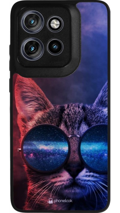 Motorola Moto S50 Case Hülle - Silikon schwarz Red Blue Cat Glasses