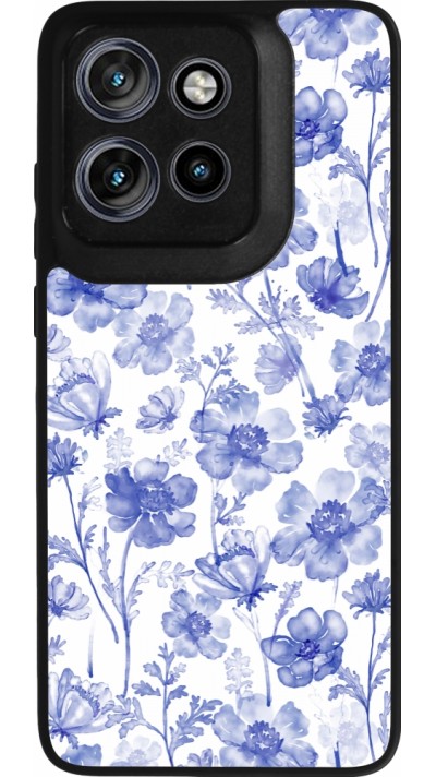 Motorola Moto S50 Case Hülle - Silikon schwarz Spring 23 watercolor blue flowers