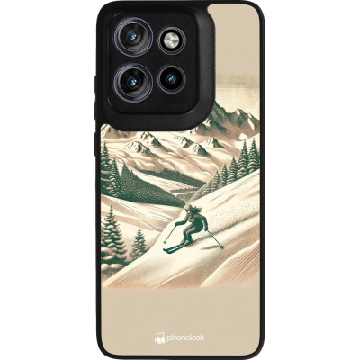Coque Motorola Moto S50 - Silicone rigide noir Vintage Ski Mountain