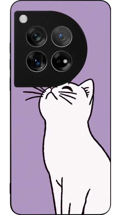 Coque OnePlus 12 - Silicone rigide noir Chat sur fond violet