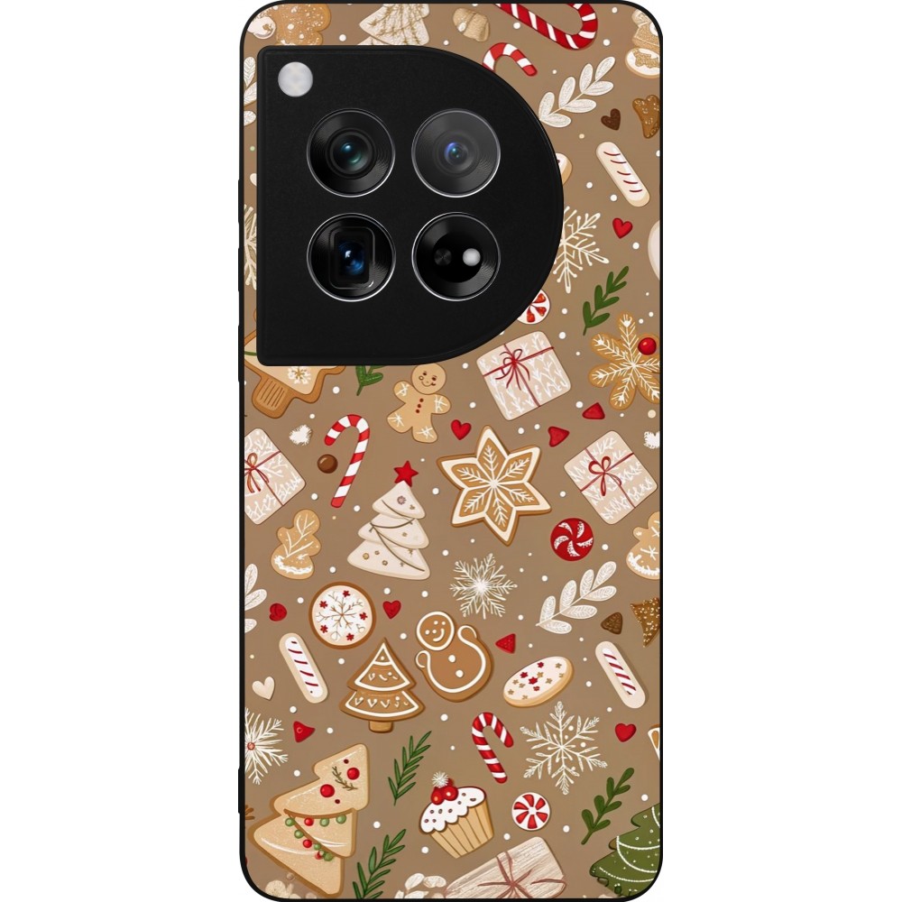 Coque OnePlus 12 - Silicone rigide noir Christmas 25 Pattern Ginger Cookie
