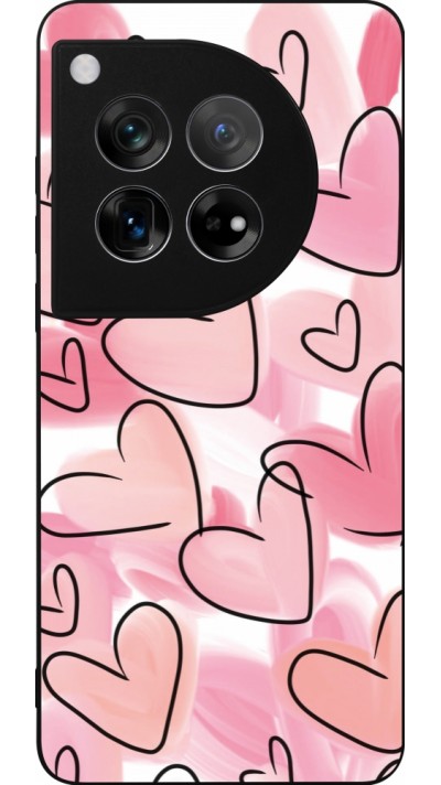 OnePlus 12 Case Hülle - Silikon schwarz Easter 2023 pink hearts