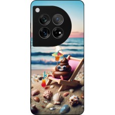 OnePlus 12 Case Hülle - Silikon schwarz Kackhaufen Emoji auf Liegestuhl