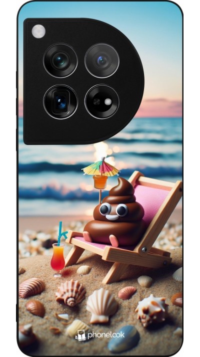 OnePlus 12 Case Hülle - Silikon schwarz Kackhaufen Emoji auf Liegestuhl
