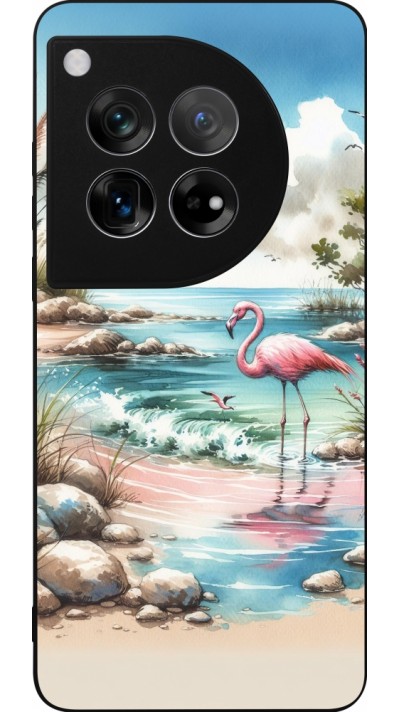 OnePlus 12 Case Hülle - Silikon schwarz Flamingo Aquarell