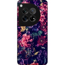 OnePlus 12 Case Hülle - Silikon schwarz Flowers Dark