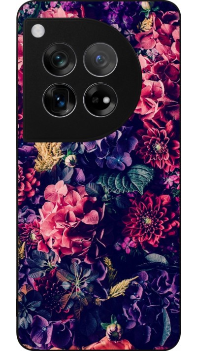 OnePlus 12 Case Hülle - Silikon schwarz Flowers Dark