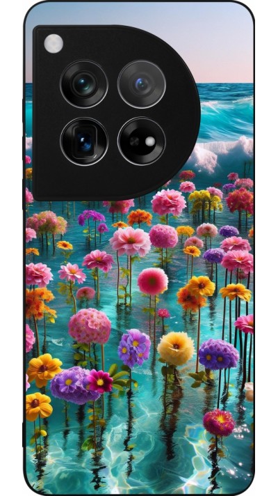 Coque OnePlus 12 - Silicone rigide noir Flower sea waves