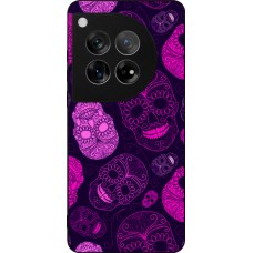 Coque OnePlus 12 - Silicone rigide noir Halloween 2023 pink skulls