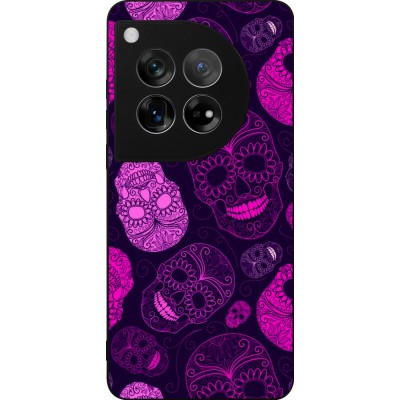 OnePlus 12 Case Hülle - Silikon schwarz Halloween 2023 pink skulls