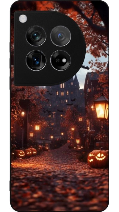 Coque OnePlus 12 - Silicone rigide noir Halloween 2025 Haunted house