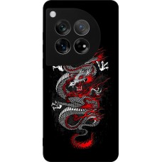 Coque OnePlus 12 - Silicone rigide noir Japanese style Dragon Tattoo Red Black