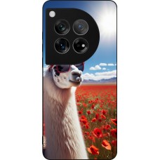 OnePlus 12 Case Hülle - Silikon schwarz Lama Chic in Mohnblume