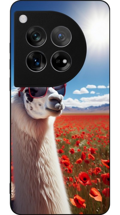 OnePlus 12 Case Hülle - Silikon schwarz Lama Chic in Mohnblume