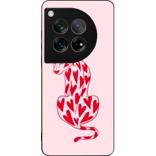 Coque OnePlus 12 - Silicone rigide noir Leopard with hearts 2026