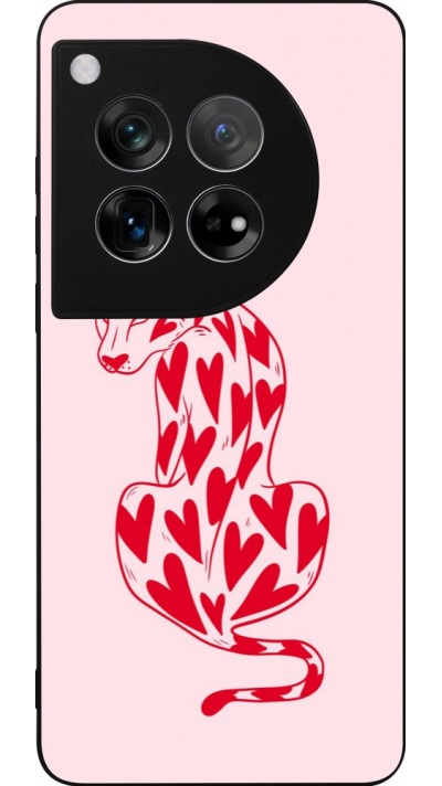 OnePlus 12 Case Hülle - Silikon schwarz Leopard with hearts 2026