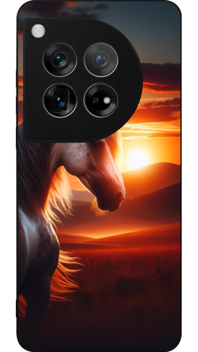OnePlus 12 Case Hülle - Silikon schwarz Majestätischer Sonnenuntergang Pferd