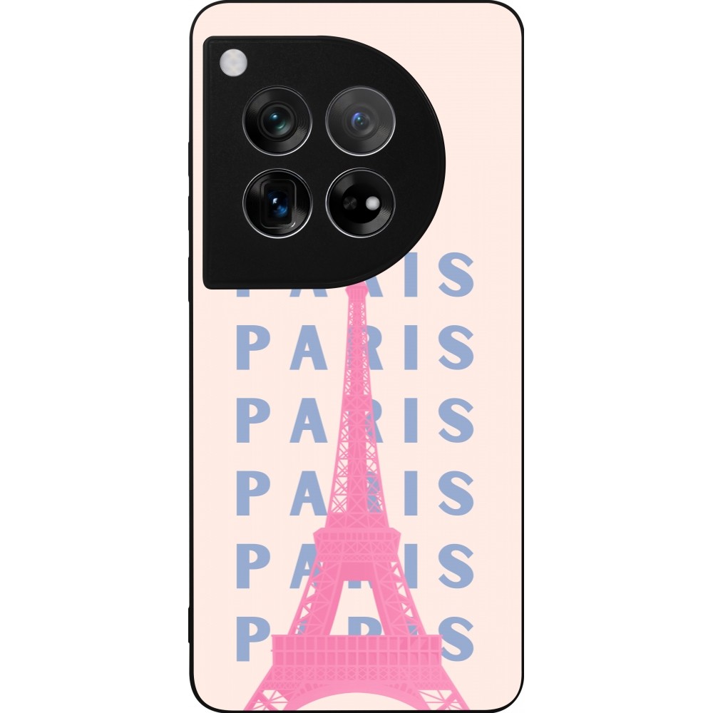 OnePlus 12 Case Hülle - Silikon schwarz Paris Pink Print
