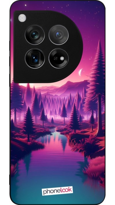 OnePlus 12 Case Hülle - Silikon schwarz Lila-rosa Landschaft