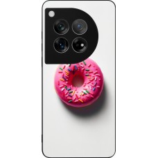 OnePlus 12 Case Hülle - Silikon schwarz Weisser Hintergrund, pinker Donut