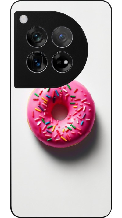 Coque OnePlus 12 - Silicone rigide noir Weißer Hintergrund, pinker Donut