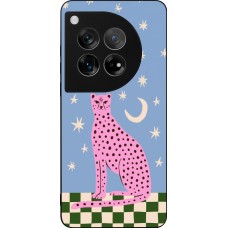 Coque OnePlus 12 - Silicone rigide noir Pink leopard with stars 2026