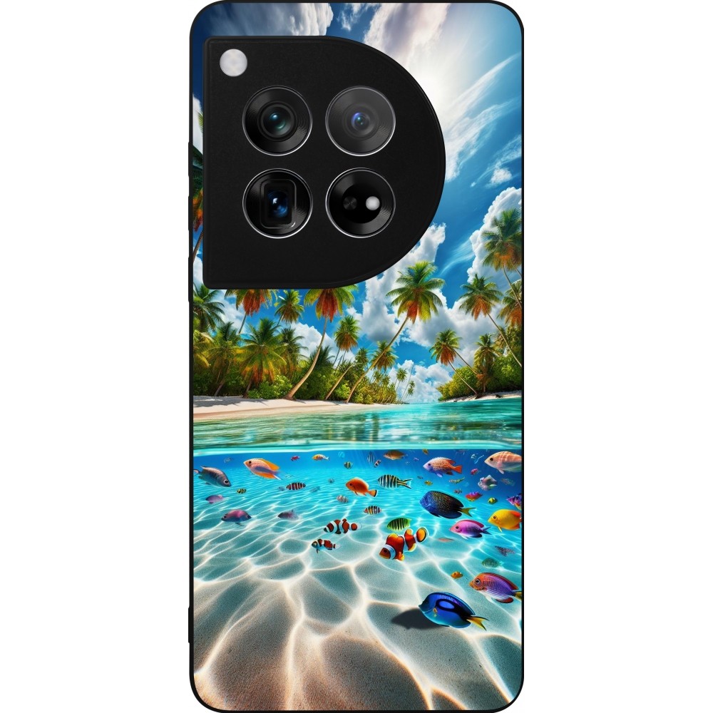 Coque OnePlus 12 - Silicone rigide noir Plage Paradis