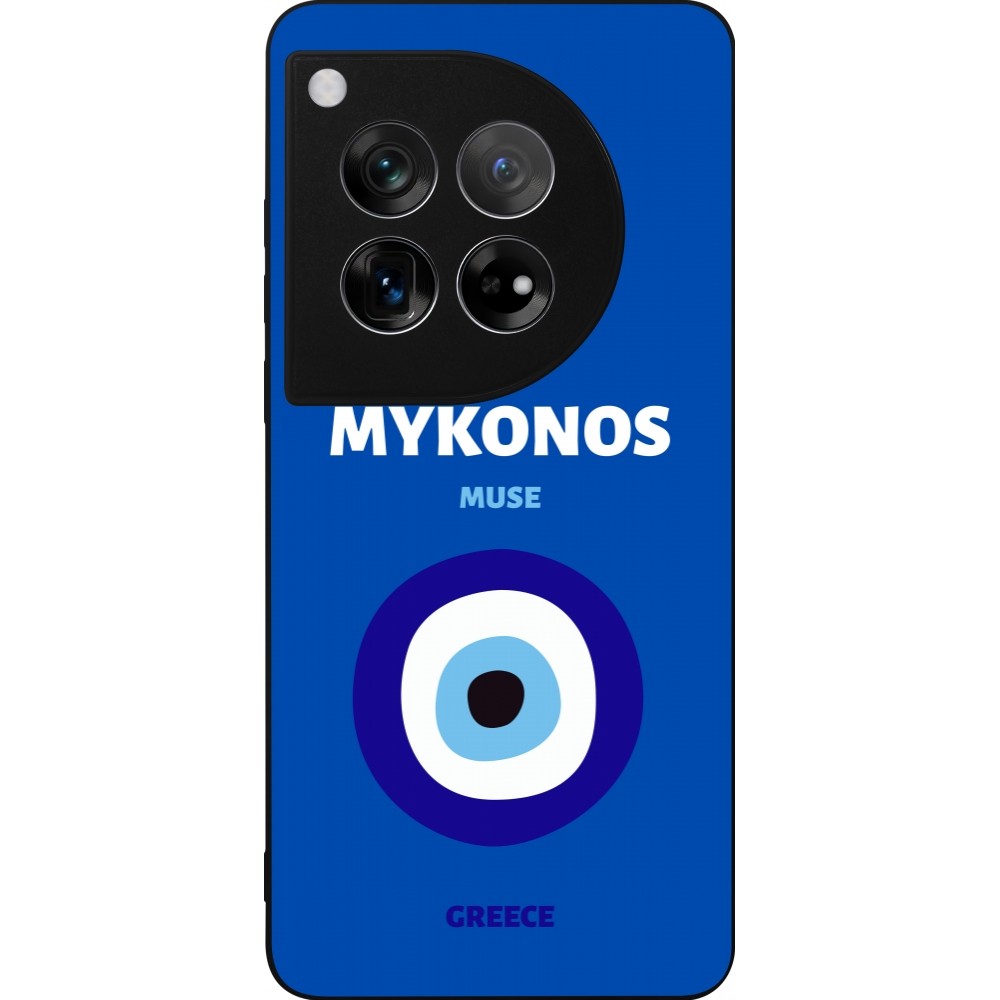 Coque OnePlus 12 - Silicone rigide noir Pop Summer Destination Mykonos