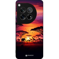 OnePlus 12 Case Hülle - Silikon schwarz Safari Sonnenuntergang Wildtiere