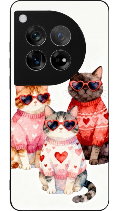 Coque OnePlus 12 - Silicone rigide noir Saint Valentines Day 26 Cat Love
