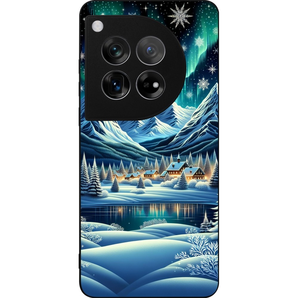 OnePlus 12 Case Hülle - Silikon schwarz Verschneites Bergdorf am See in der Nacht